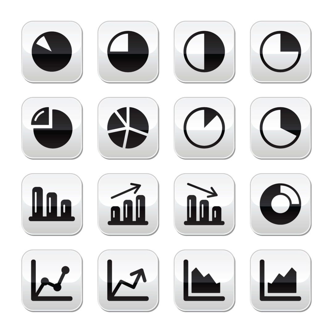 Chart and graph icons in black and white.