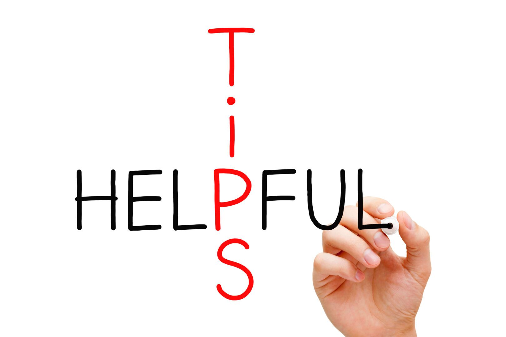 Hand writing "Helpful Tips" in red and black.