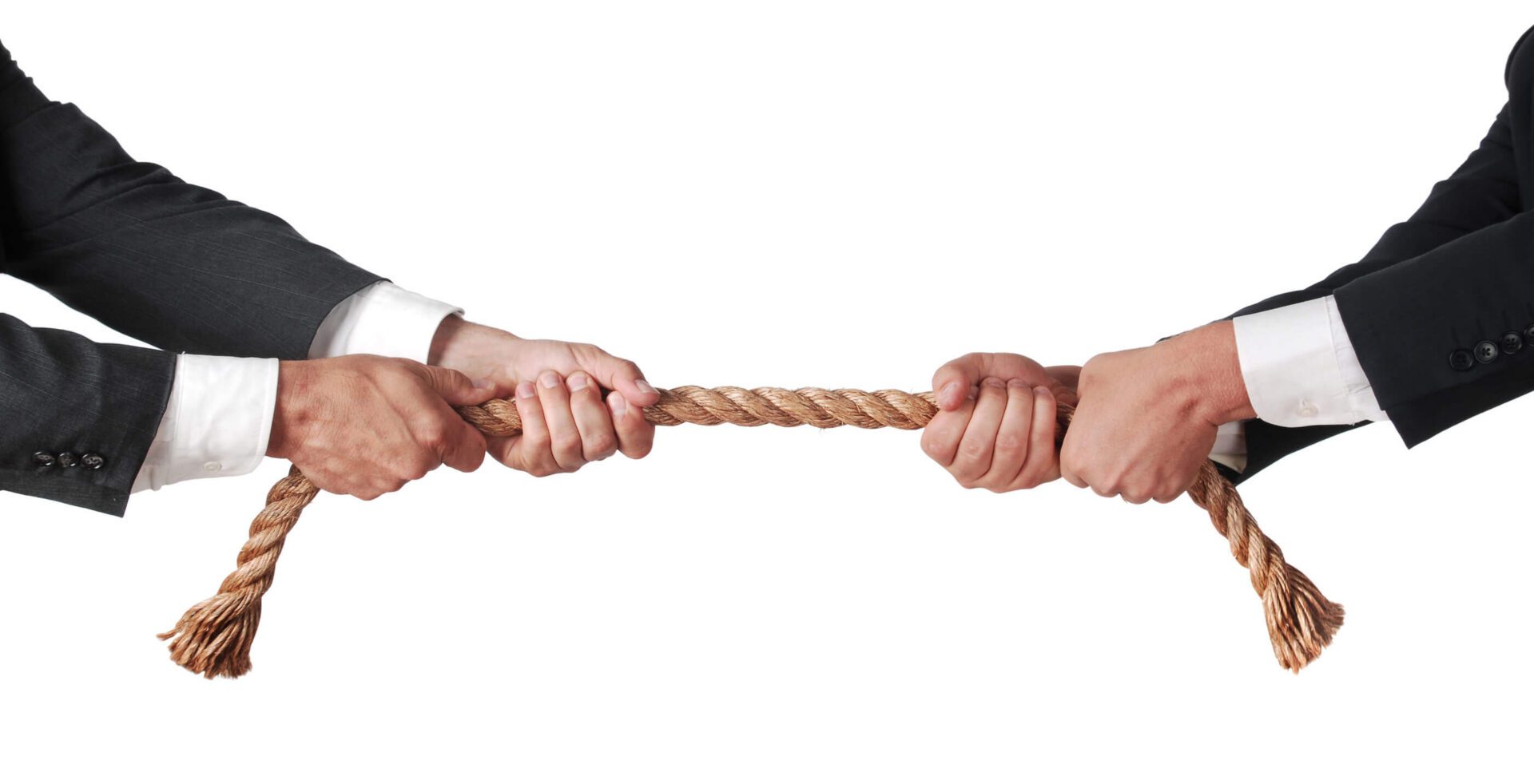 Two hands pulling a rope in suit.